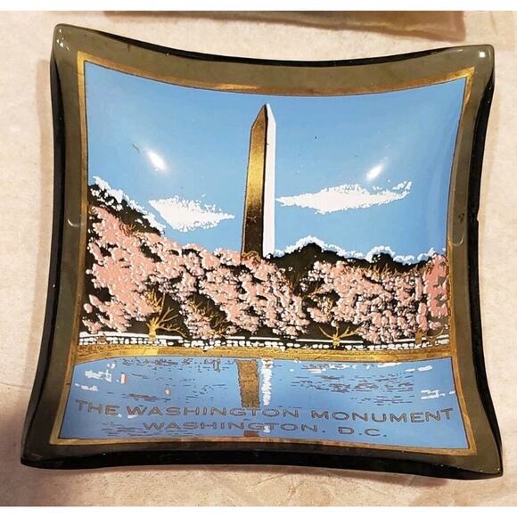 Vintage Washington DC Souvenir Mini Smoked Glass Trays Trinket Dish Set 4 - Picture 2 of 8